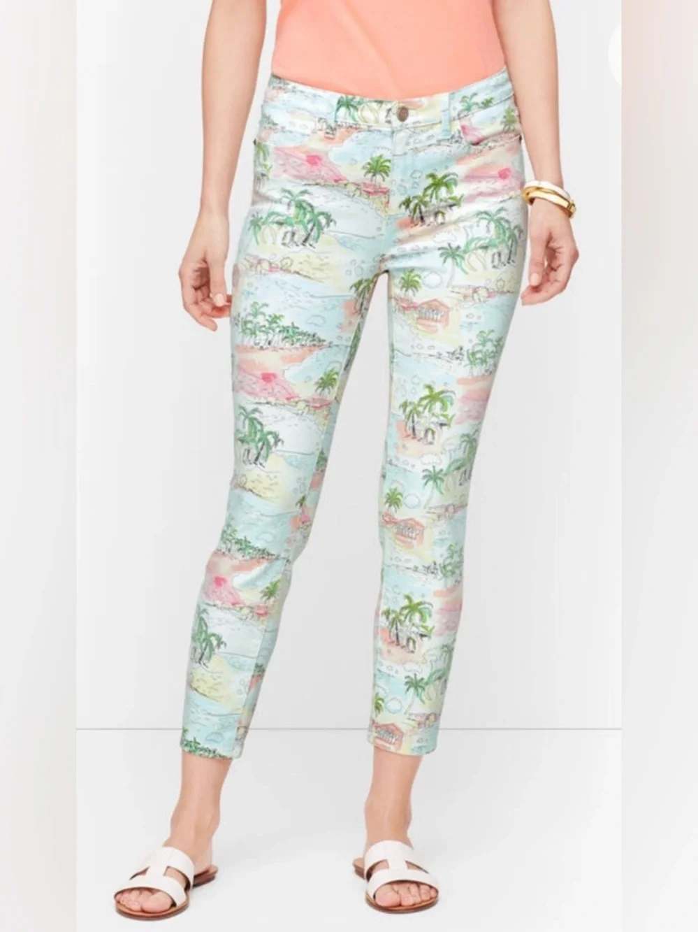 Talbots Pants Flawless High Waist Jeggings Crop Tropical Print SZ. 10 Women’s - Picture 14 of 14